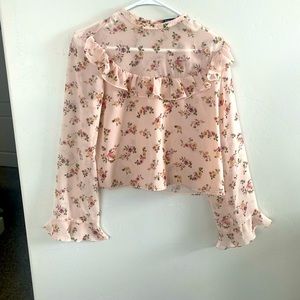 Pink Floral Ruffled Crop Top Bershka Brand